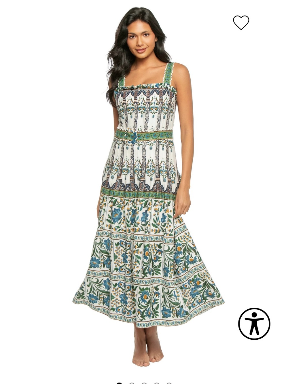 Farm Rio Floral Belted Maxi Dress in White and Green size L NWT
